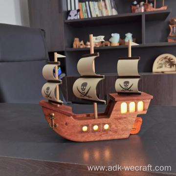 Wooden Pirate Ship Home Decoration With LED Light
